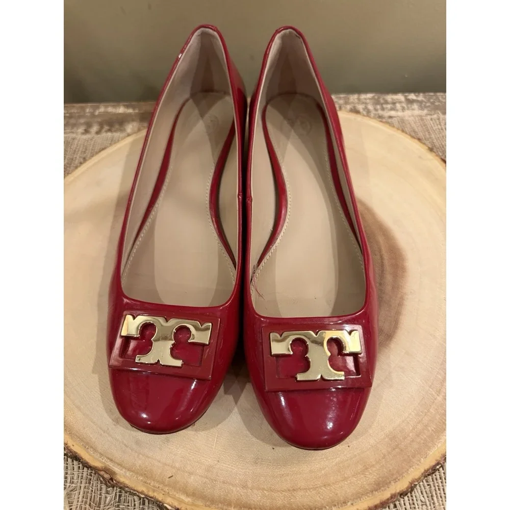 Tory Burch Gigi Women's Red Patent Leather Block Heel Pumps Size 8.5! $285‎